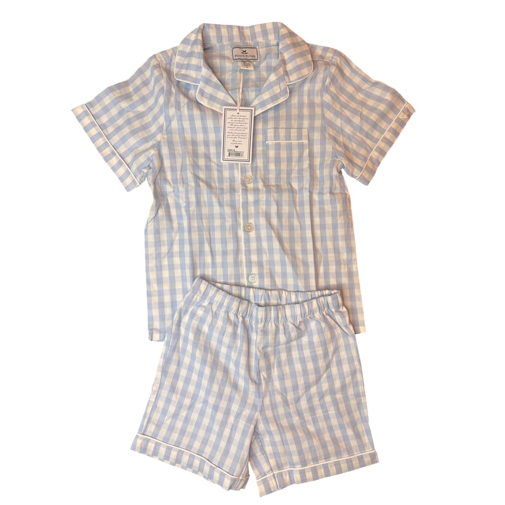Petite Plume Kids Boys Light Blue Gingham Short Pajama Set SSSBG105 Size 5